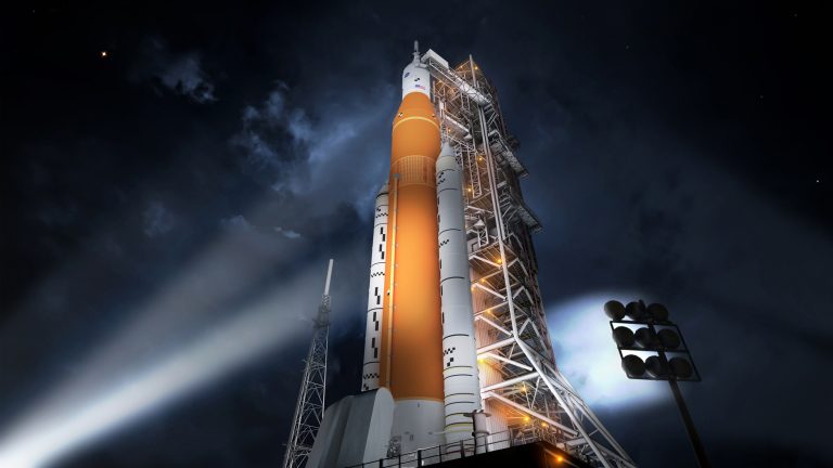 The massive new SLS Moon rocket from Nasa makes its debut.